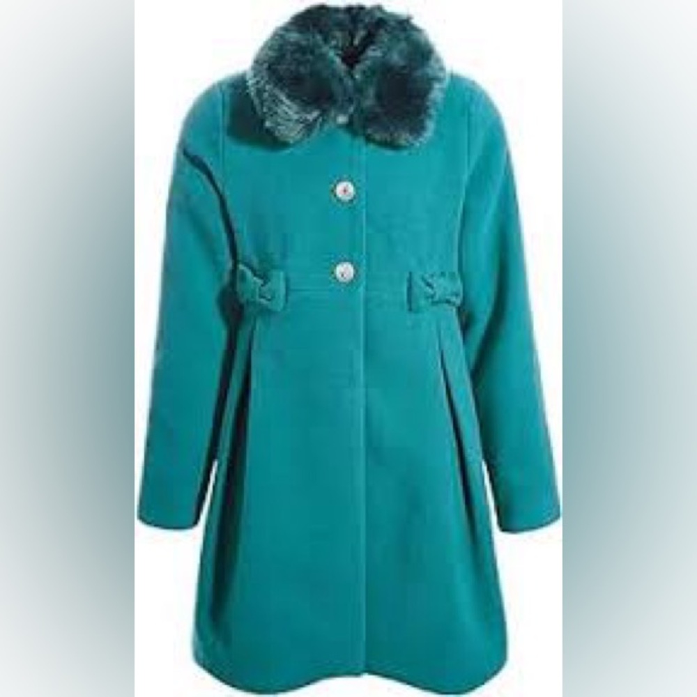 NWT S Rothschild Detachable Faux Fur Trim Collar & Bow Teal- 7/8